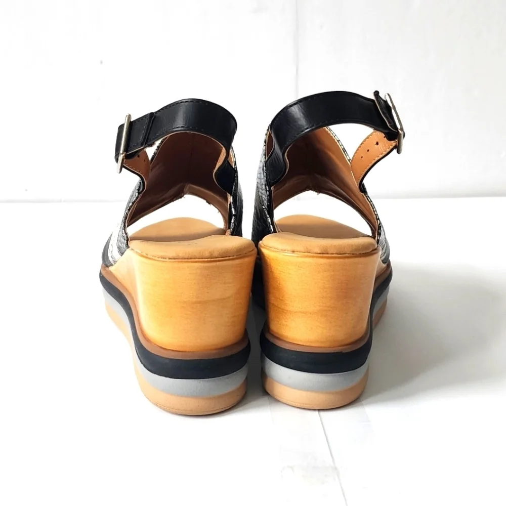 Extreme By Eddie Marc Women's Snakeskin Wedge Slingback Sandals Size 10
